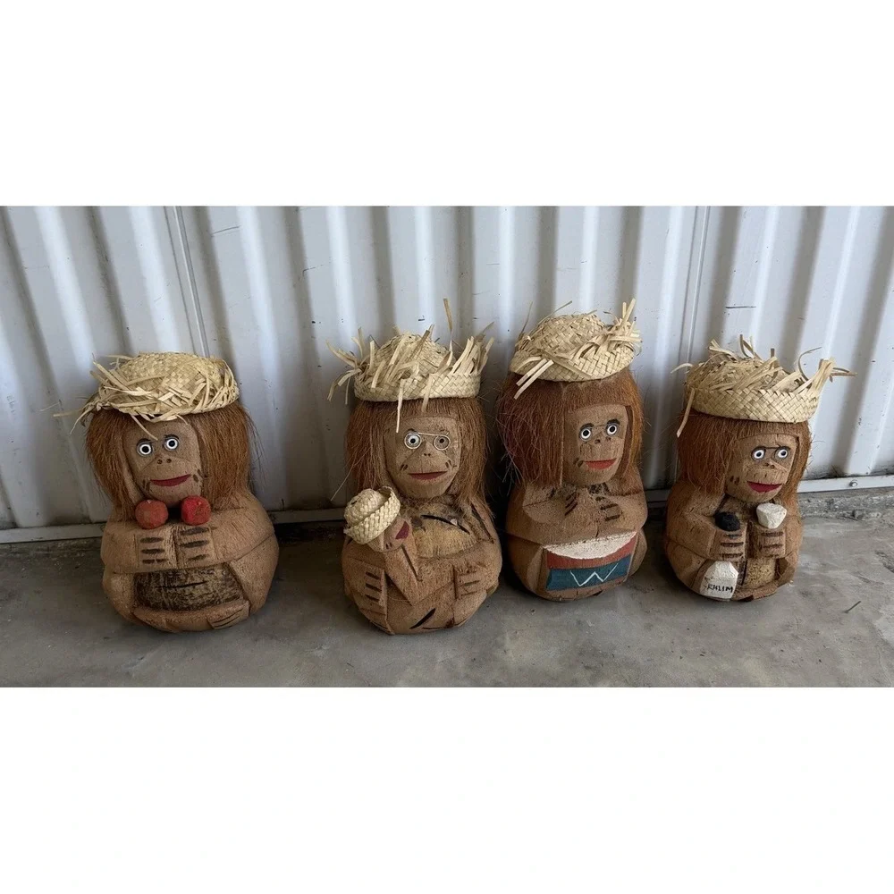 Tiki Bar! Summertime!  Coconut People Bongos, Drinks, Baby Monkey  Pool Side